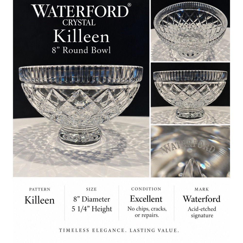 Waterford Killeen 8" Footed Crystal Glass Bowl - Excellent Condition - Signed